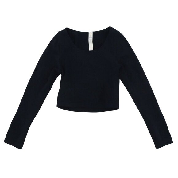 Lululemon Women 2 Reveal Crop Top Solid Dark Blue Long Sleeve Shirt Athletic - Picture 1 of 11